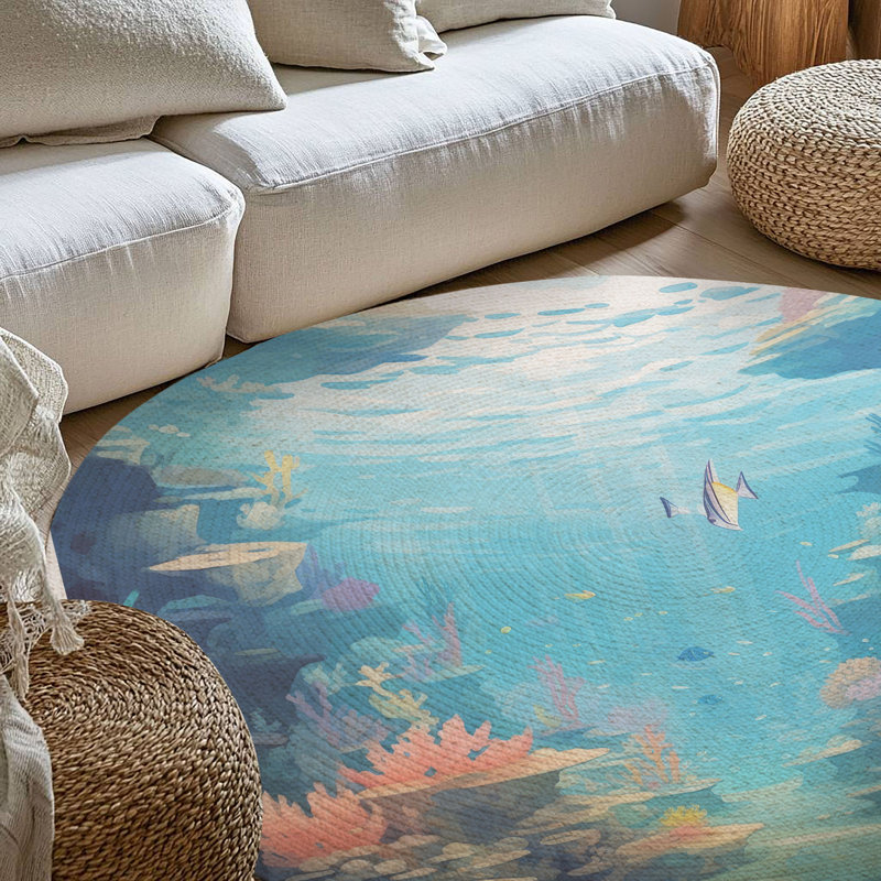 Tapis tressé Underwater Fantasy Vibes, Rond 5 pi