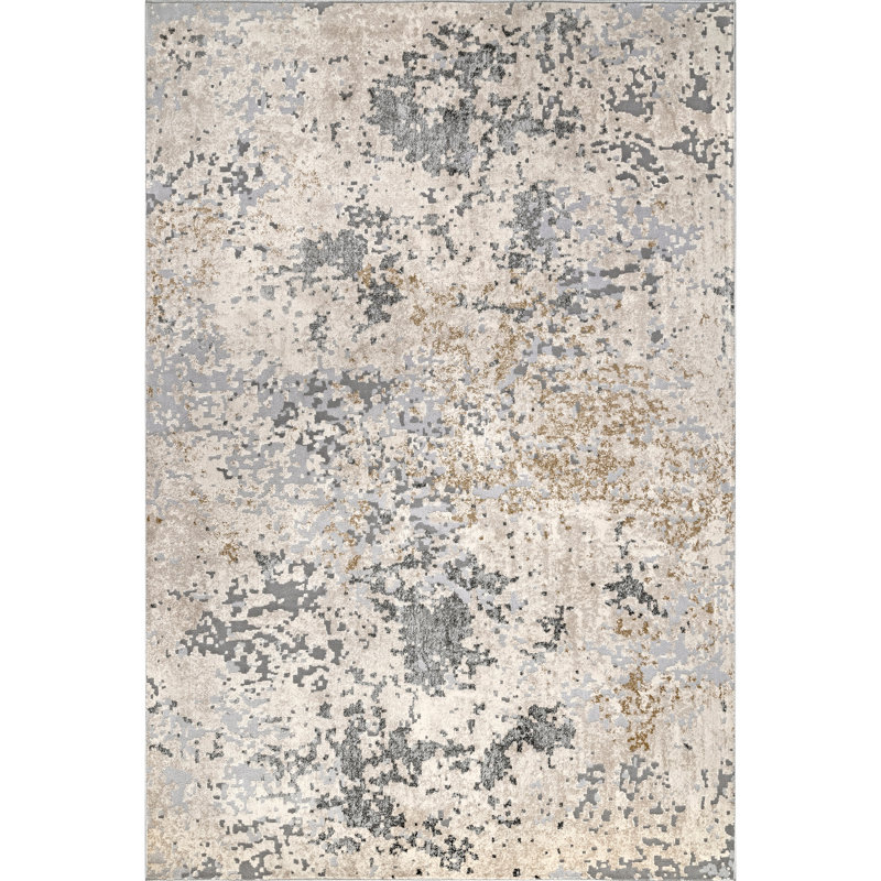 Modern Abstract Power Loom Beige Rug, Rectangle 10' x 14'