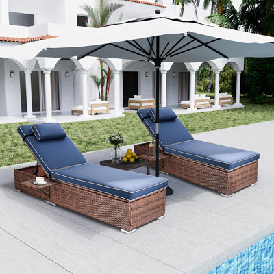 Outdoor Wicker Chaise Lounge Set Patio Reclining Chaise With Side Table And Cushions