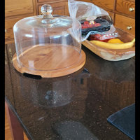 Flat Round Wood Server Cake Stand with Glass Dome, Size: 11x11, Clear