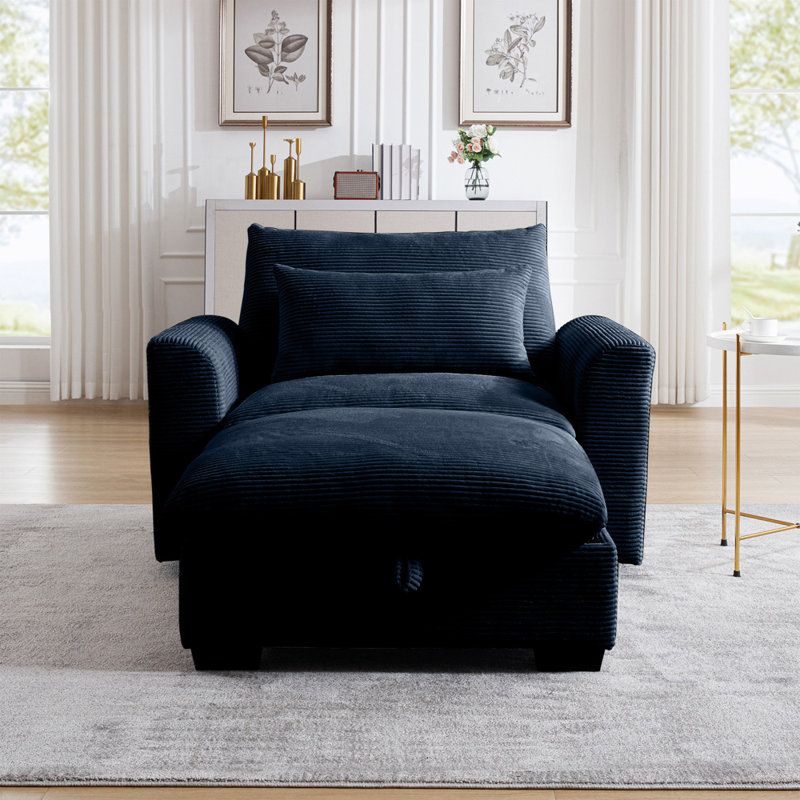 Canapé Wagenen, canapé modulaire avec repose-pieds de rangement, sièges profonds, Velours côtelé bleu