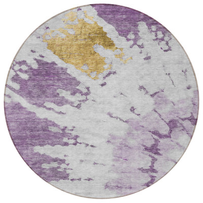 Tapis d'intérieur rond lavable abstrait mauve et lavande 8 pi