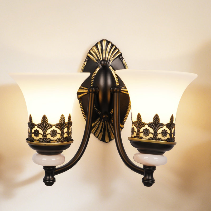 2 - Light Vintage Wall Sconce With Frosted Glass Shade (Bulbs Included)