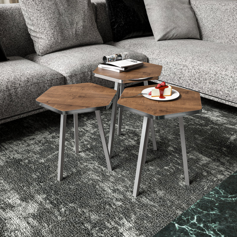 Ensemble de tables de bout Irsah, Brun, Argent