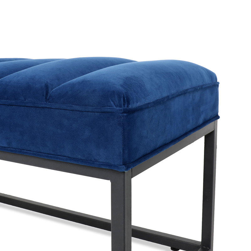 53.54" Velvet Bench with Metal Frame, Blue
