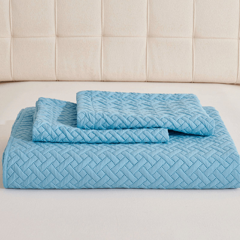 Siyana Stitched Pinsonic Reversible Bedspread Set, Blue, King Bedding Set + 2 Pillow Shams