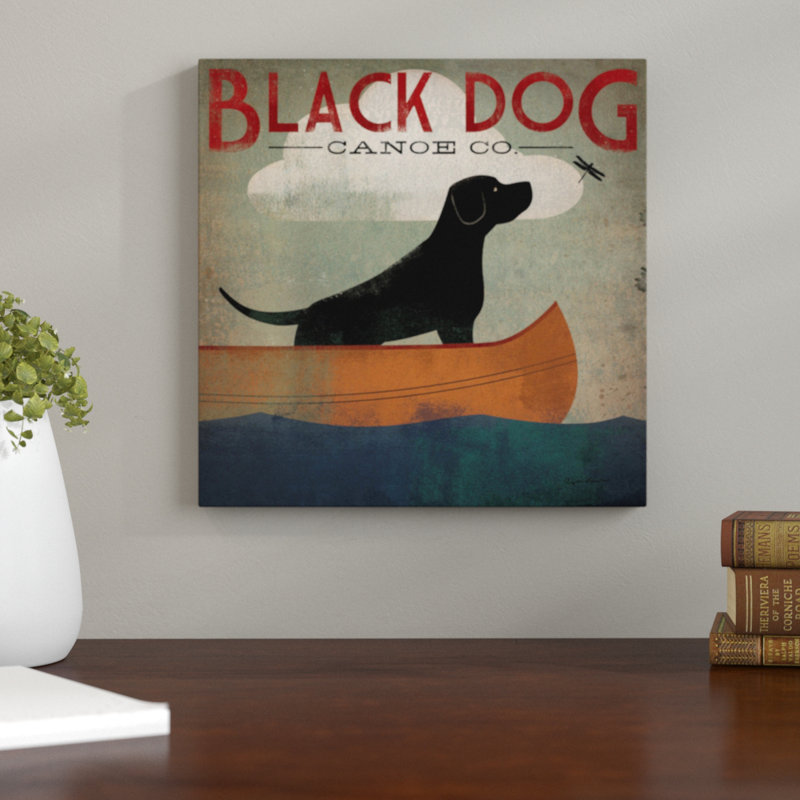 « black dog canoë co. ii »-affiche rétro sur toile tendue, H 12 po x l 12 po x P 0,75 po