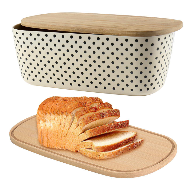 Boîte à pain avec couvercle en planche à découper en fibre de bambou, boîte à pain (polka)