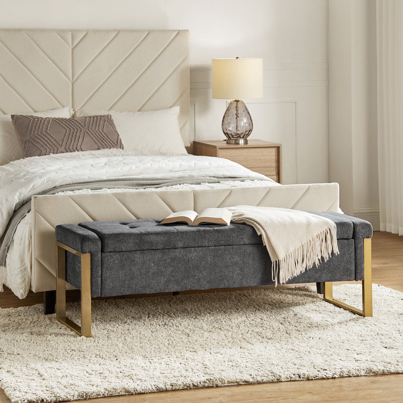Banc de rangement rembourré Shanieka, Gris anthracite