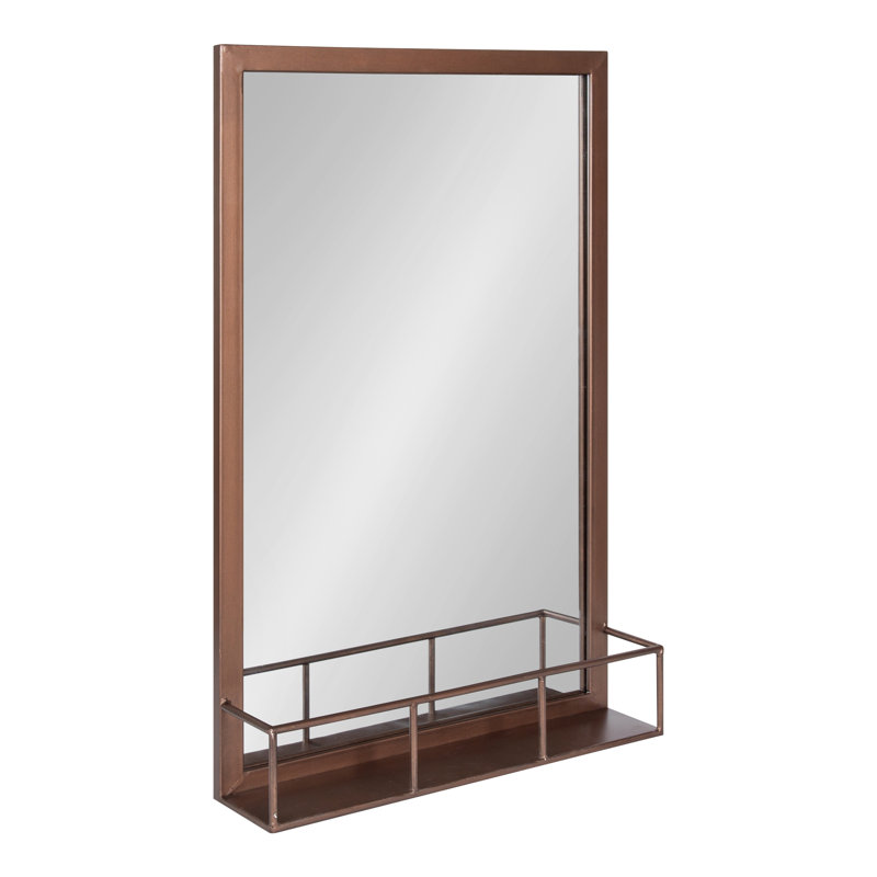 Heider Metal Flat Mirror with Shelves, Bronze, 30" H x 20" W
