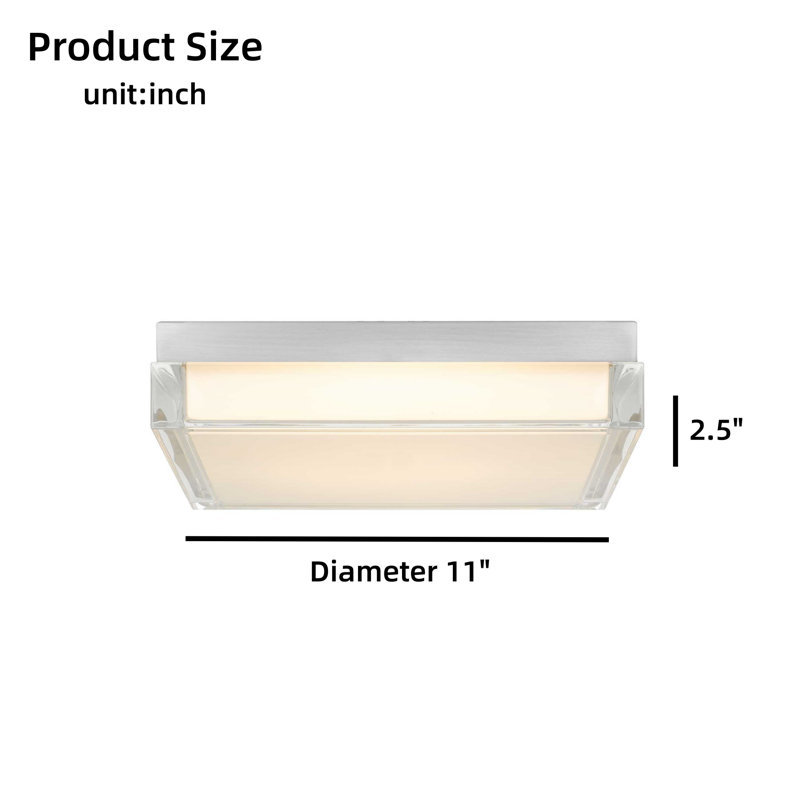 Chrome-Finished Integrated LED Recessed Ceiling Light, Three Color Temperatures, 4" H x 11" W x 11" D