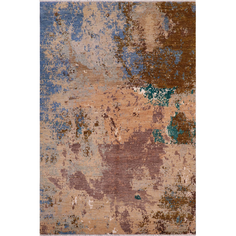 Tapis unique beige / bleu 7 pi 10 po x 10 pi Kellyanna par Arshs Fine Rugs
