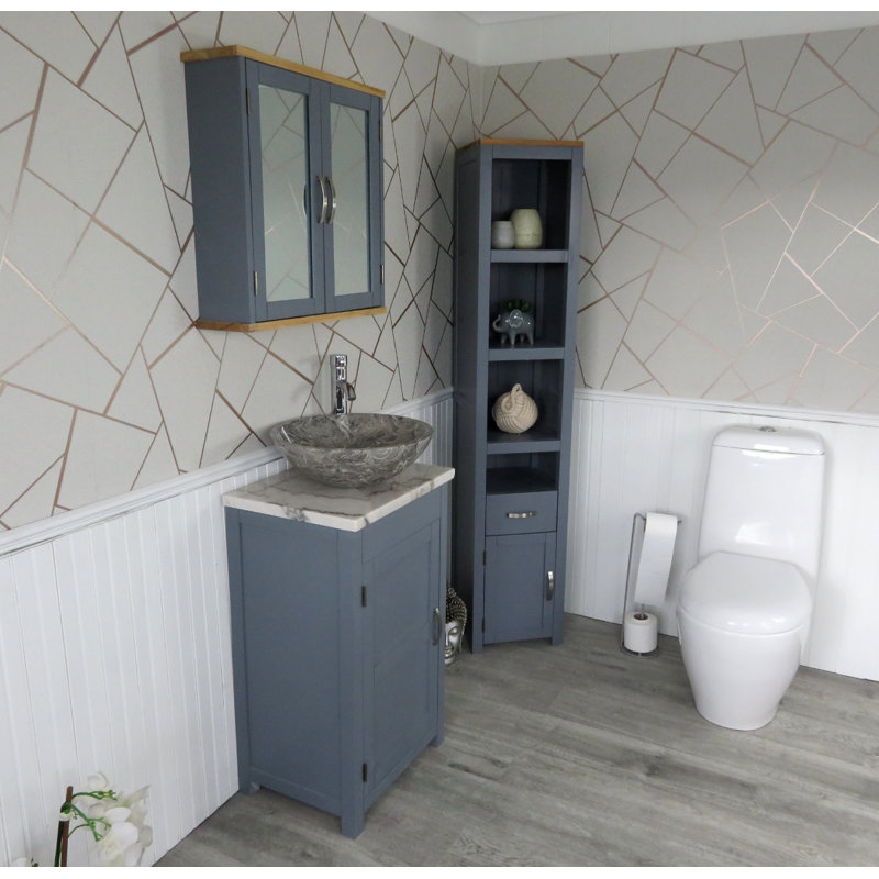 Scrivner 515mm Single Bathroom Vanity with Vessel Stone Basin, Grey