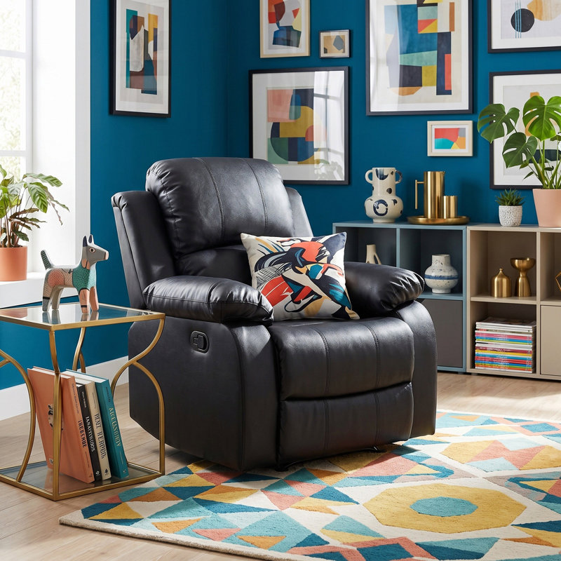 Fauteuil recling manuel noir en cuir végétalien, Similicuir noir
