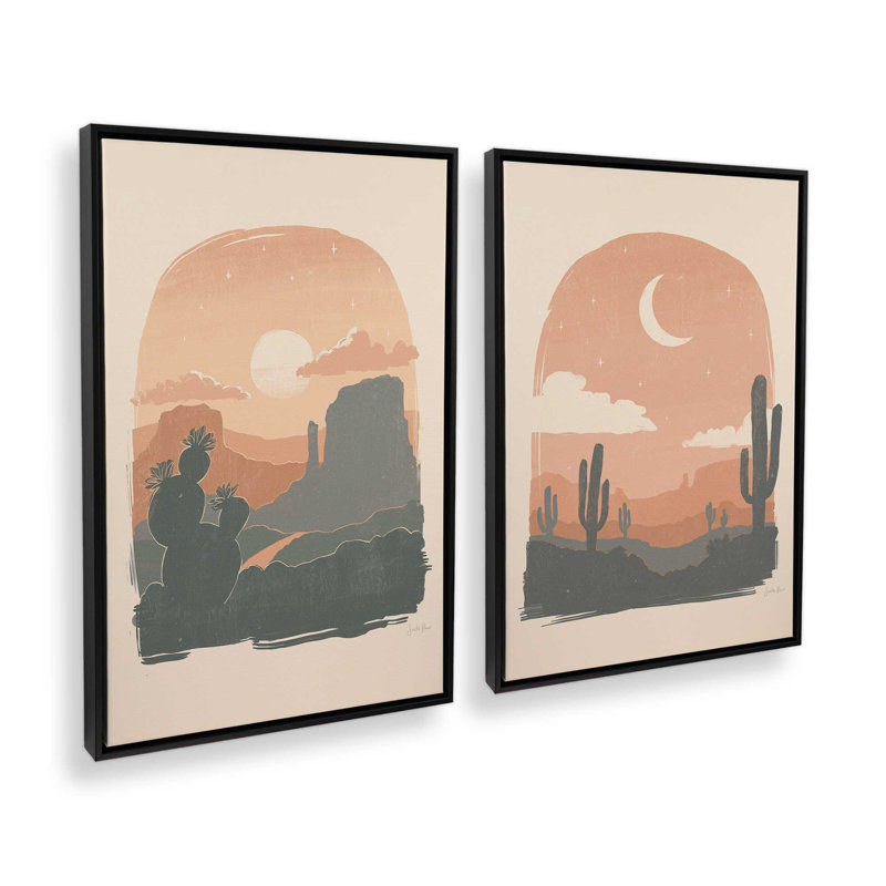 Ensemble de 2 silhouettes de cactus, Cadre flottant noir satiné, H 19 po x l 26 po