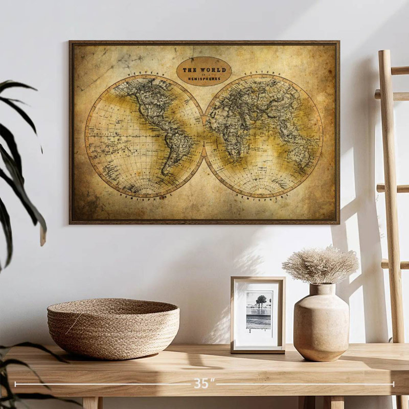 Découvrez le monde, 25 po x 17 po, Cadre flottant noyer