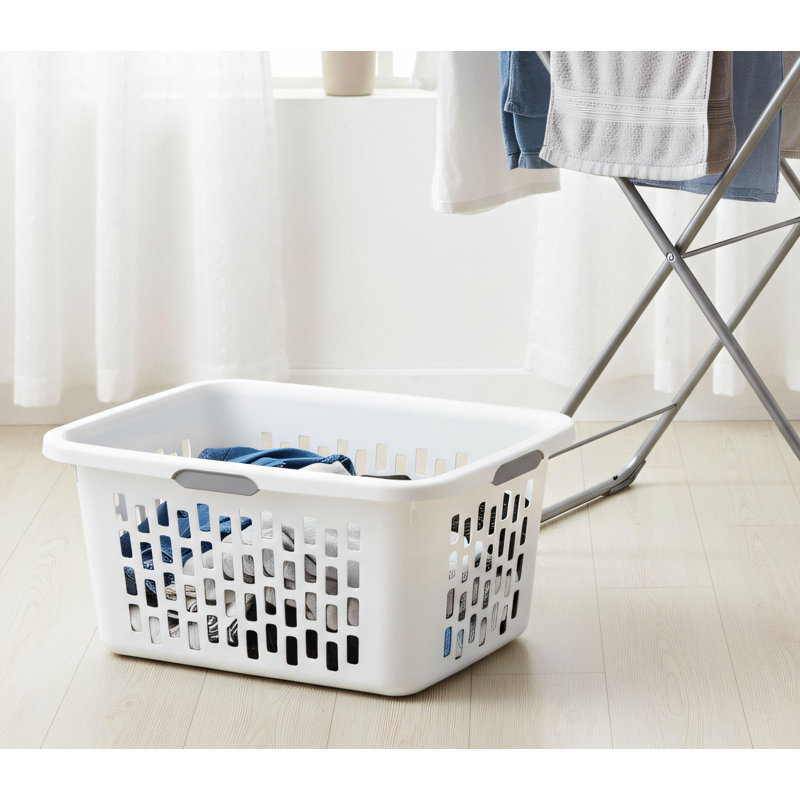 6-Pack White Plastic Laundry Baskets, 2 Bushel Handles, Large Capacity, Large Rectangular Size With Comfortable Handles And Reinforced Edges.