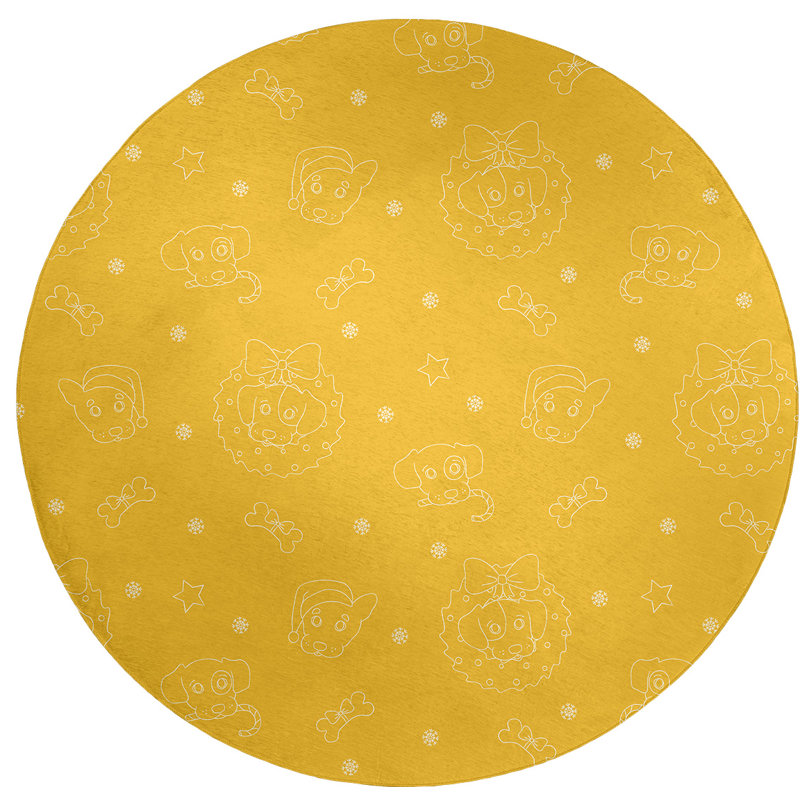 Tapis jaune fait main, Rond 5 pi