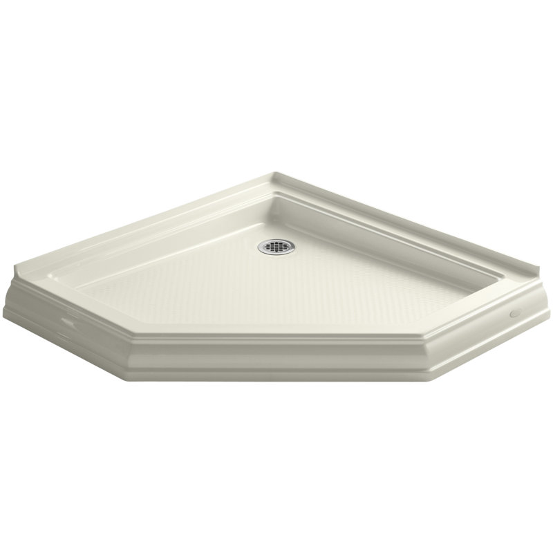 Memoirs 42" x 42" Neo-Angle Single Threshold Rear Centre Drain Shower Base, Biscuit