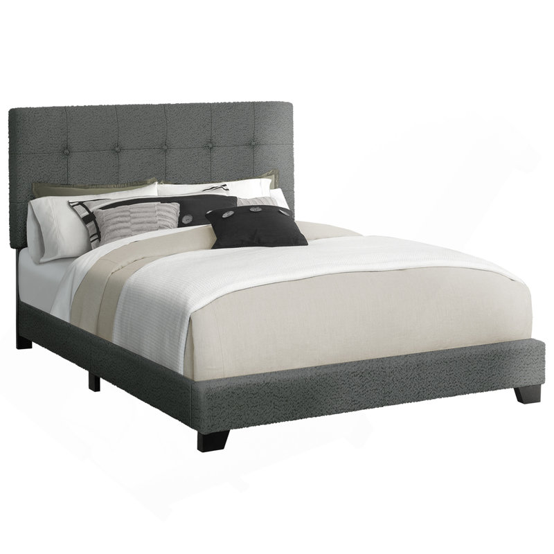Lit, chambre à coucher, tapissier, cadre seulement, transitionnel, Grand lit, Gris foncé