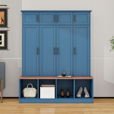 Wooden Hall Tree with Cabinet, Bench, Doors and Hooks by Lark Manor