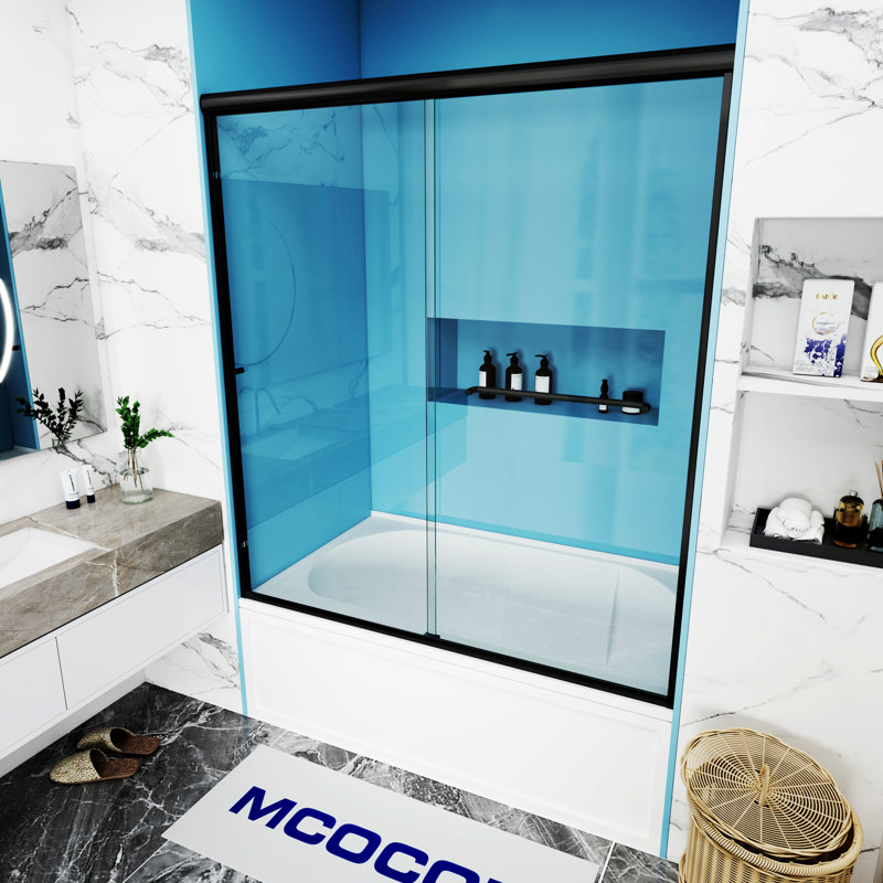 Opal Mirage MCOCOD 60" W x 66" H Double Smooth Sliding Semi-Frame Anti-Collision Design Tub Door with Clear Glass