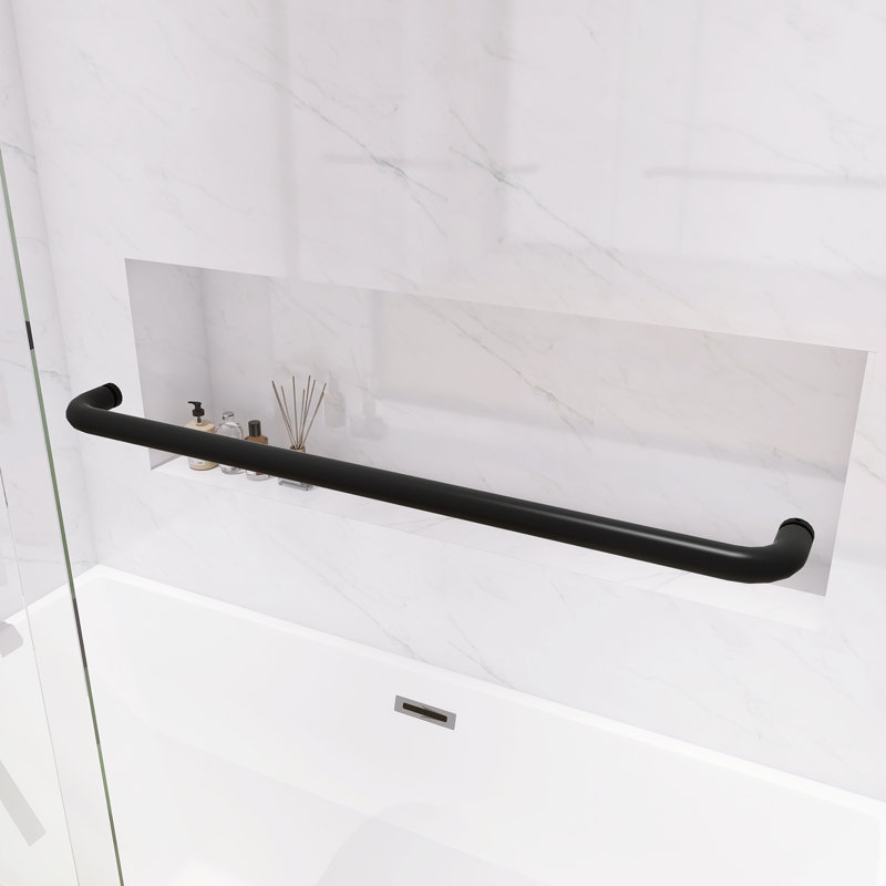 60" W X 58" Semi-Frameless Bypass Tub Door, Double Sliding Bathtub Shower Door With 1/4" (6Mm) Tempered Glass, Matte Black