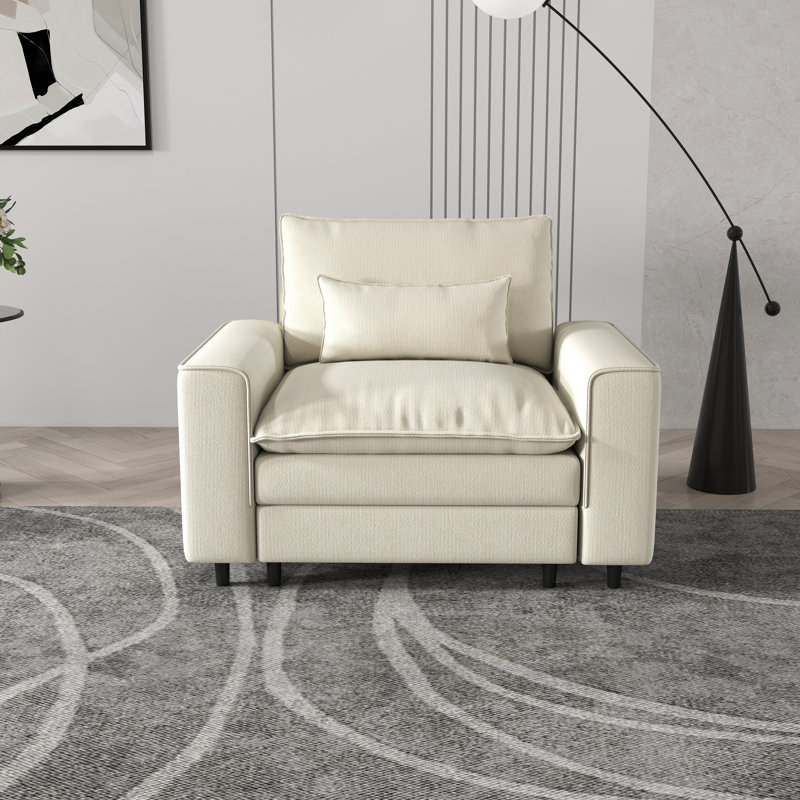 Canapé à siège simple à assise profonde, avec coussins de dossier inclus, Blanc