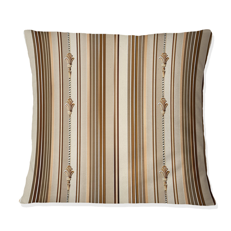 Coussin Glamoureux Pinstripe - Glam, H 16 po x l 16 po, Brun / Beige