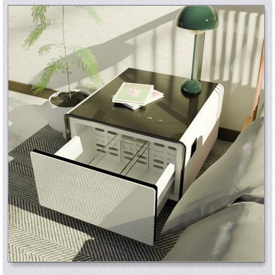 Table d'appoint moderne et intelligente avec réfrigérateur intégré, charge sans fil et contrôle de la température pour plus de commodité et de style