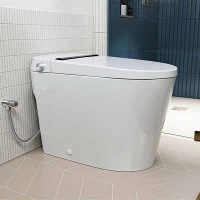 Los Flexi Non-Electric Bidet Toilet, White Tankless Toilet with 17.3-inch ADA Chair Height, Power Free, Smart Toilet with Lady and Rear Wash, Foot Kick Flush, 1.0 GPF & 1000g MaP Air Pressure-Assisted System, 12-inch Rough-In
