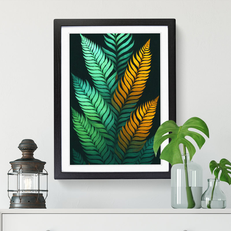 Achsa Fern Leaf Cyber Framed Print, 64cm H x 46cm W x 2cm D, Oak