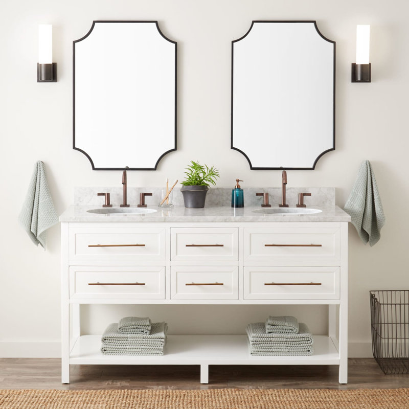 Meuble-lavabo double 60 po Robertson - armoire seulement, Blanc brillant