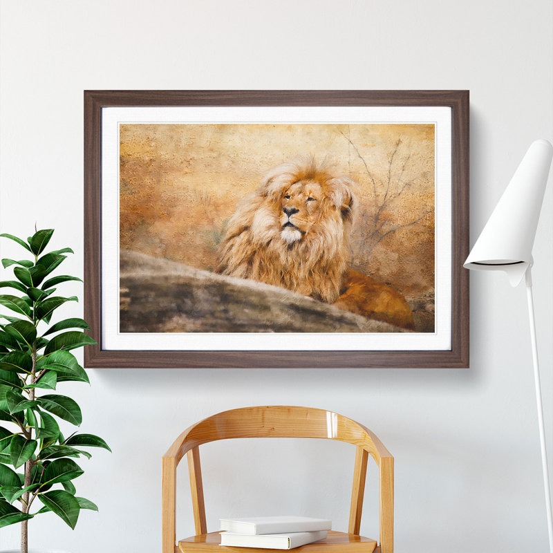 Lion Vol.1 - Picture Frame Graphic Art, 27cm H x 36cm W x 2cm D, Walnut Framed