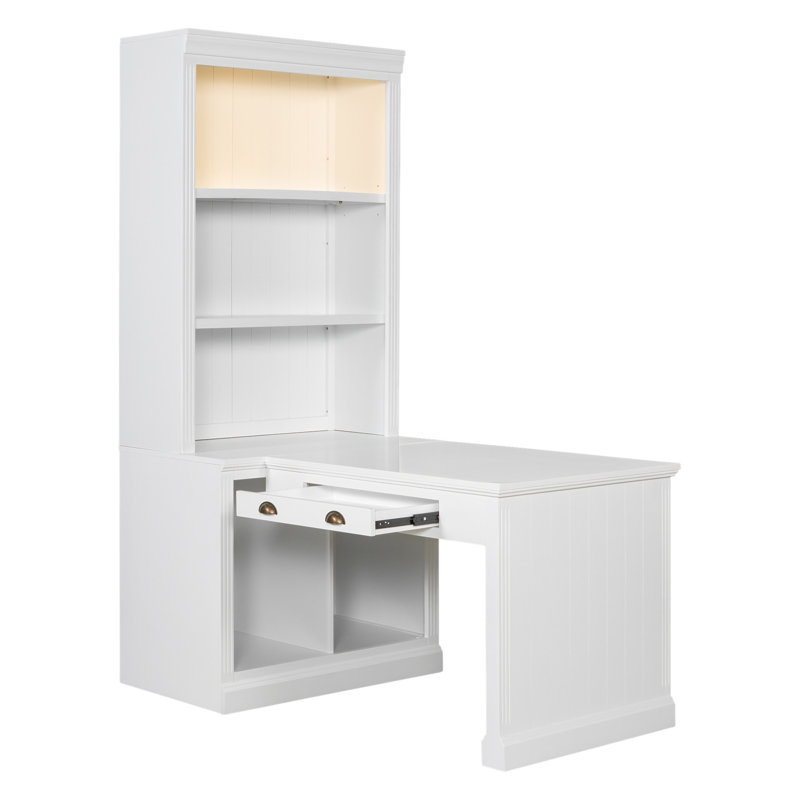 83.4"Tall Bookshelf With Writing Desk, Modern Bookcase With Study Desk, Workstation With Storage Shelf,Storage Bookcase With Open Shelves And LED Lighting For Living Room,Home Office