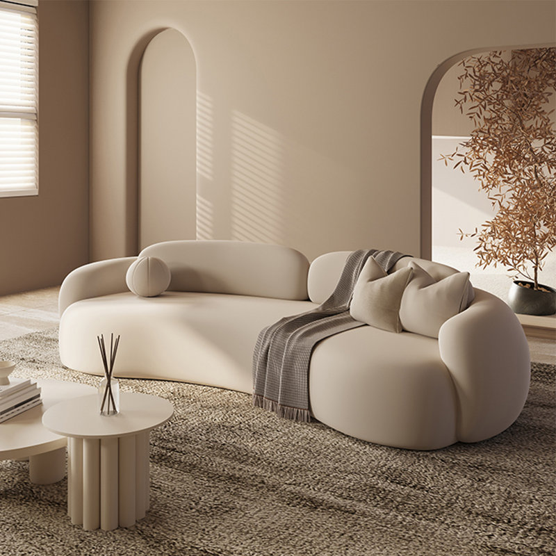 70.87"Curved, irregular-shaped white frosted velvet sofa