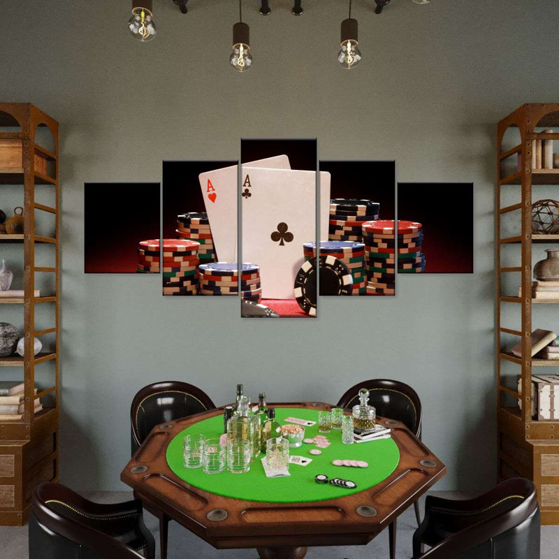 " Poker Game " 5 - Pieces, 55" H x 24" W x 1.25" D