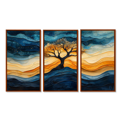 Blue Desert Survivor Tree Of Life II - Tree Of Life Wall Art Living Room Set