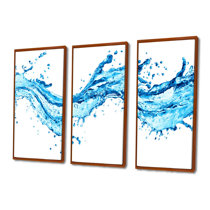 «Blue Water Splash», peinture sur toile flottante 3 pièces, Brun, H 40 po x l 60 po