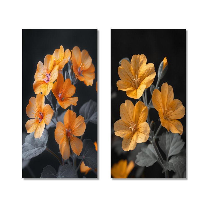 Romantiques géraniums noirs et jaunes, photo I - Nature, ensemble de 2 décorations murales en métal, 40" H x 40" W