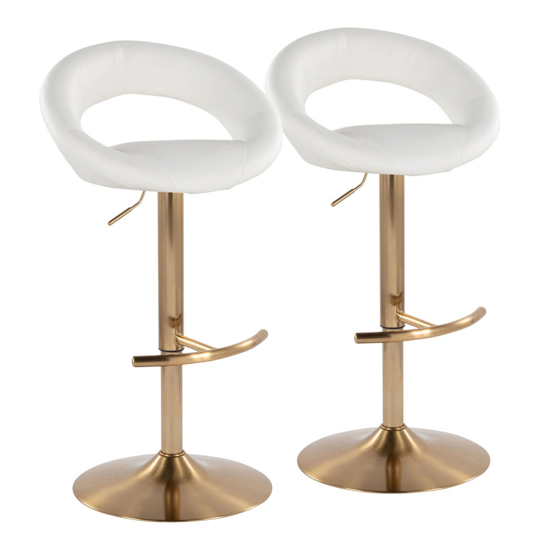 Tabourets de bar réglables Poppy, Doré, Blanc