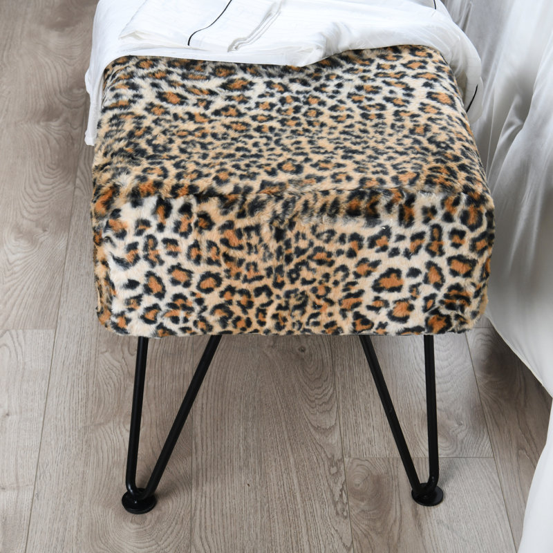 Banc rembourré Jesseca, H 17 po x l 46 po x P 16 po, Léopard, Noir