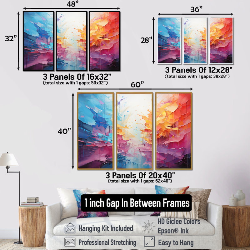 Rainbow portail éveil - ensemble de décoration murale abstrait, Cadre flottant noir, H 40 po x l 60 po x P 1 po