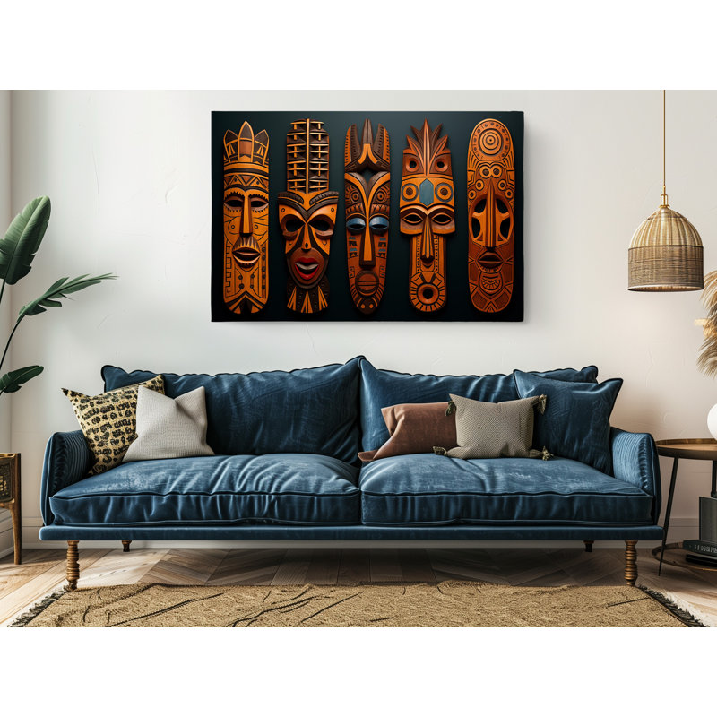 Impression sur toile de masques tribaux, décoration murale moderne pour la maison et le bureau, H 40 po x l 60 po