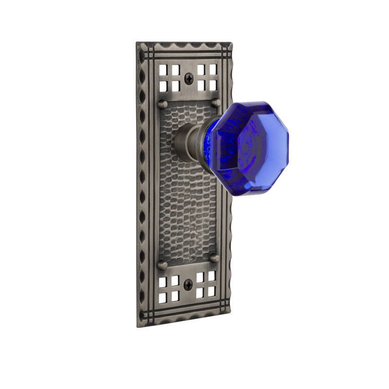 Plaque Craftsman avec bouton de porte Waldorf Cobalt, 2 3/8 po, Nickel satiné
