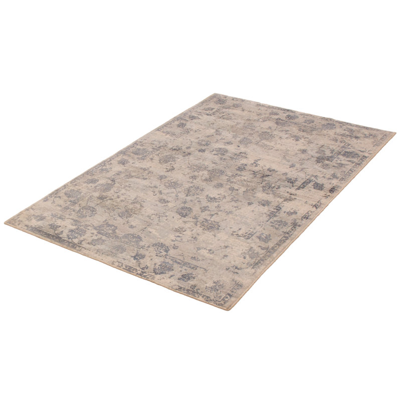 Tapis oriental gris clair / ivoire tissé à la main Rania