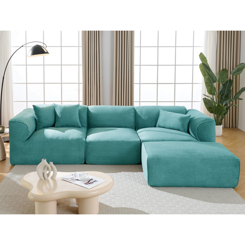Boneless 4 - Piece Upholstered Sectional, Blue Polyester