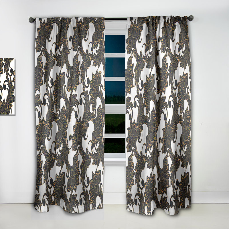 Panneau de rideau occultant rétro rétro avec motif floral moderne indien Batik I, L 52 po x L 120 po