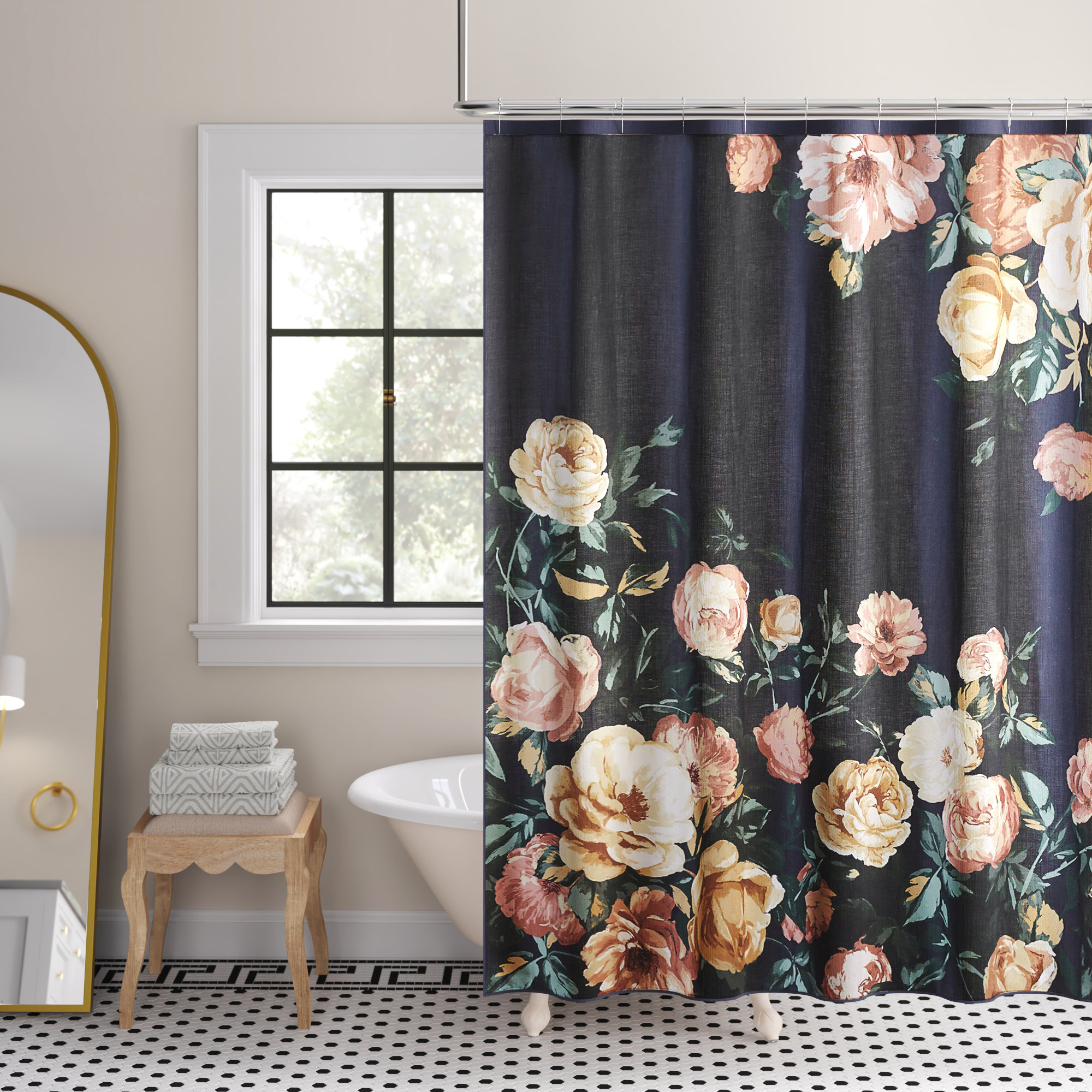 KRISIN Shower Curtain for Bathroom, Polyester Fabric Bathroom