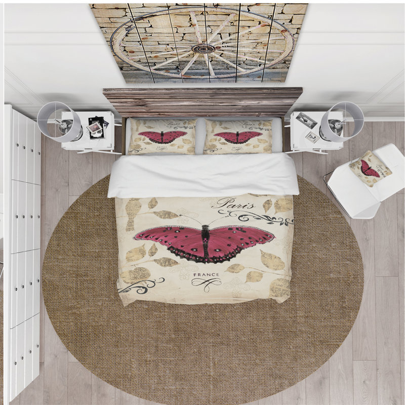 Red Farmhouse Butterfly - Ensemble de housse de couette Farmhouse - Microfibre de polyester